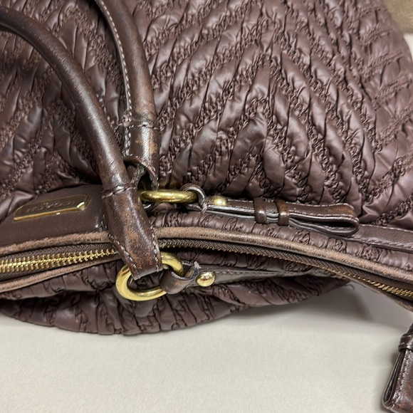 🔥🔥🔥 Coach Madison Lindsey Chevron Quilted Brown Satchel Shoulder Bag - Picture 12 of 16